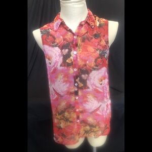 i jeans by Buffalo Red and Pink Summer Sleeveless Button-Down Polo